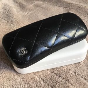 Chanel black quilted glasses hard case